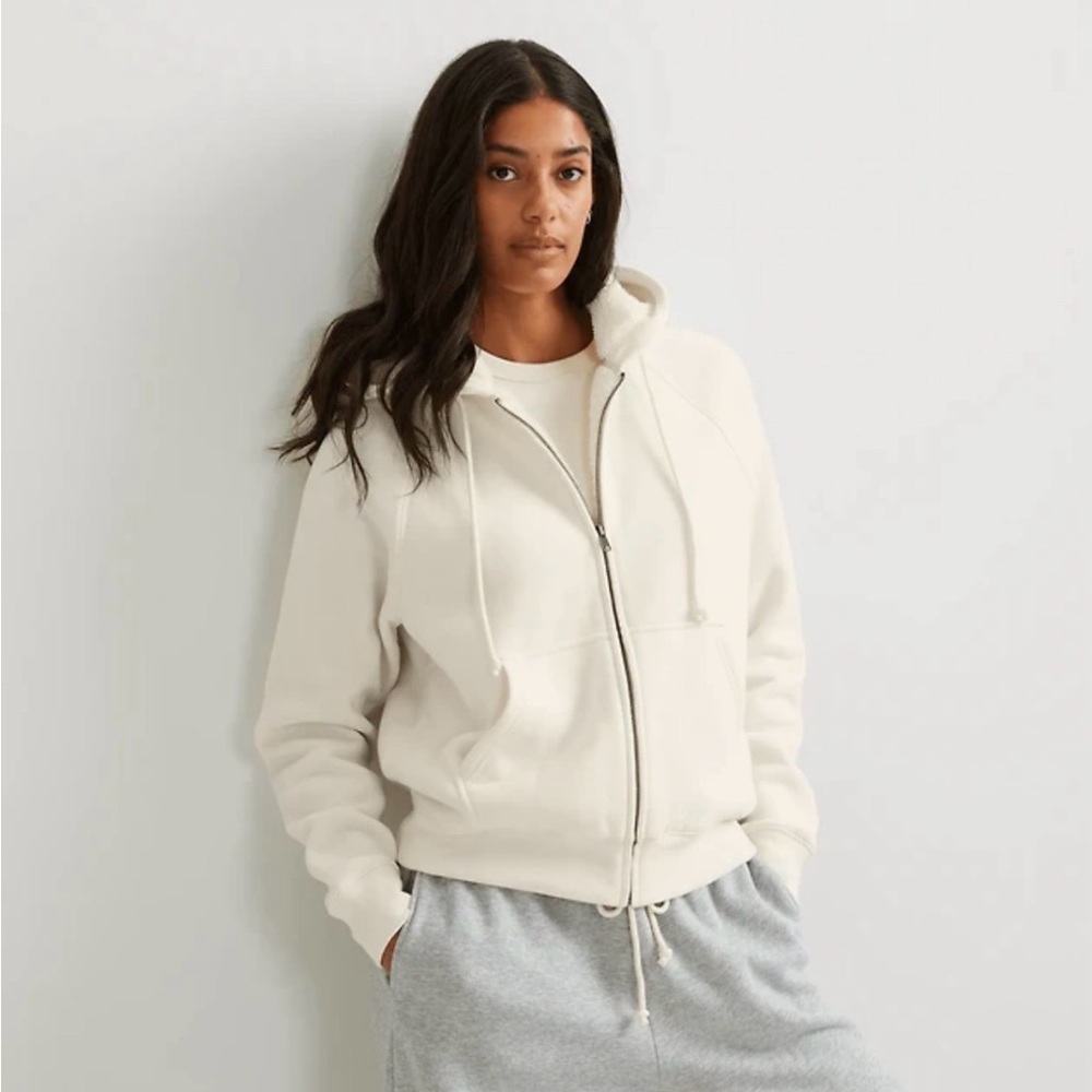 NWT Eddie Bauer Vintage Soft Sherpa Lined Hooded Sweatshirt Ivory Small